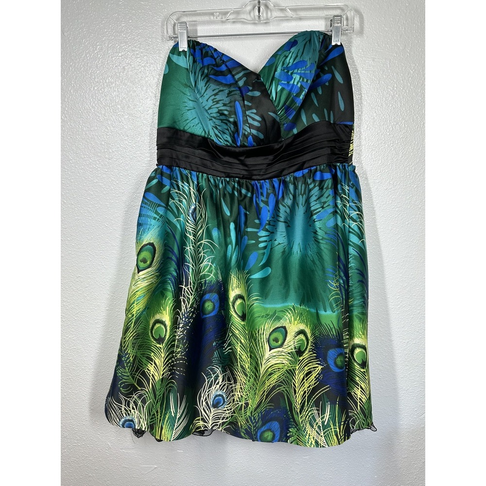 Z Cavaricci Dress‎ Womens 2 Green Blue Peacock Strapless Party Fit Flare Tulle